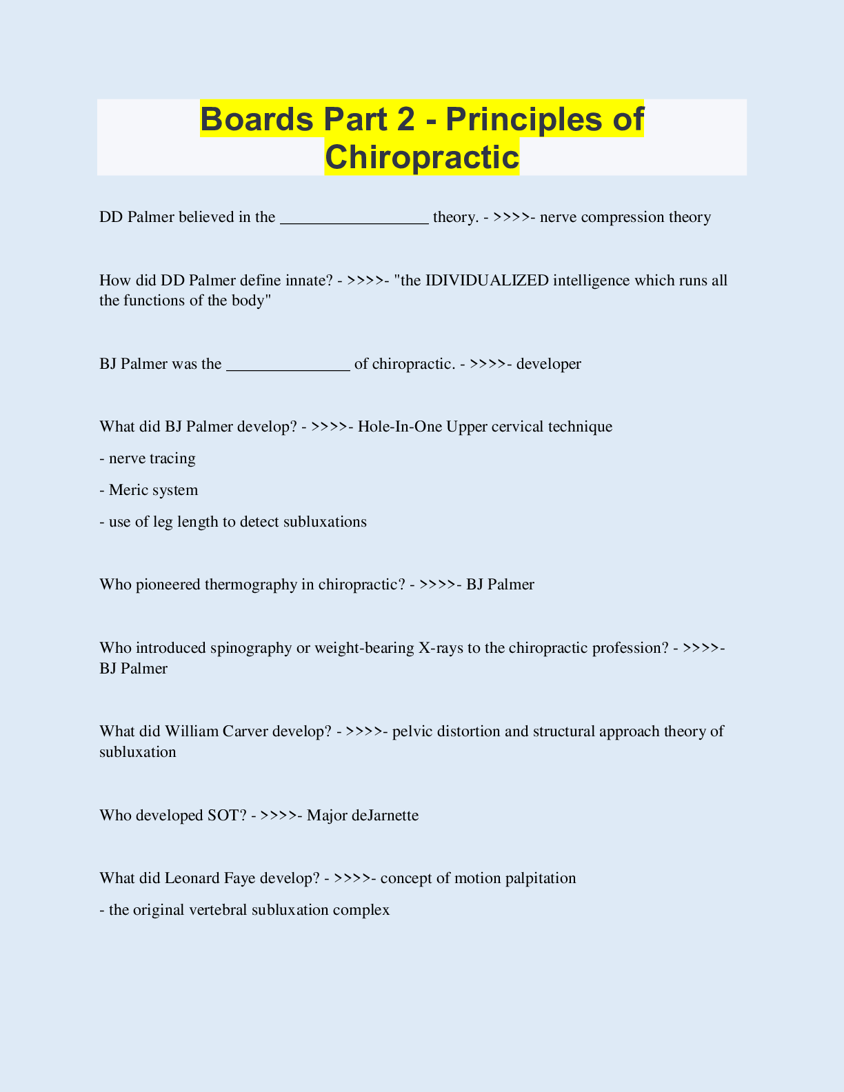 Preview image for Boards Part 2 - Principles of Chiropractic  | 110 Questions with 100% Correct Answers | Updated & Verified
